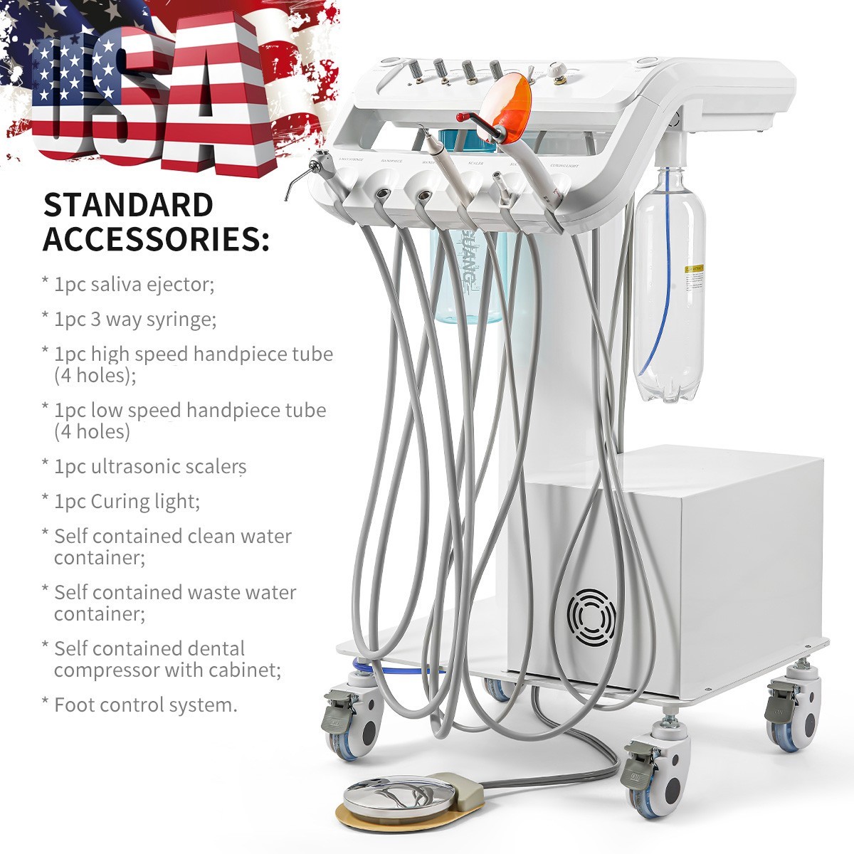 Dental Delivery Mobile Unit Air Compressor Light Curing scalers Suction System