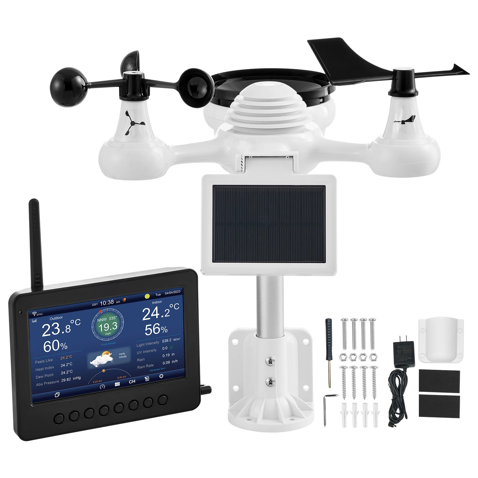 7in1 Wireless Weather Station with Wi-Fi, 7'' TFT Display & Solar-Powered Sensor