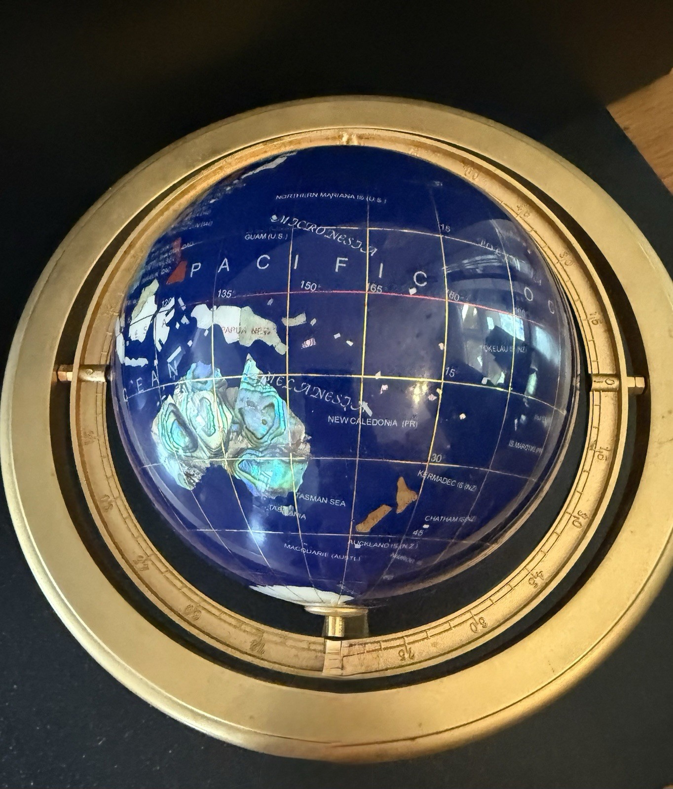 Blue Lapis Tabletop Globe, Rotating, compass, Gold-Finish tripod Base