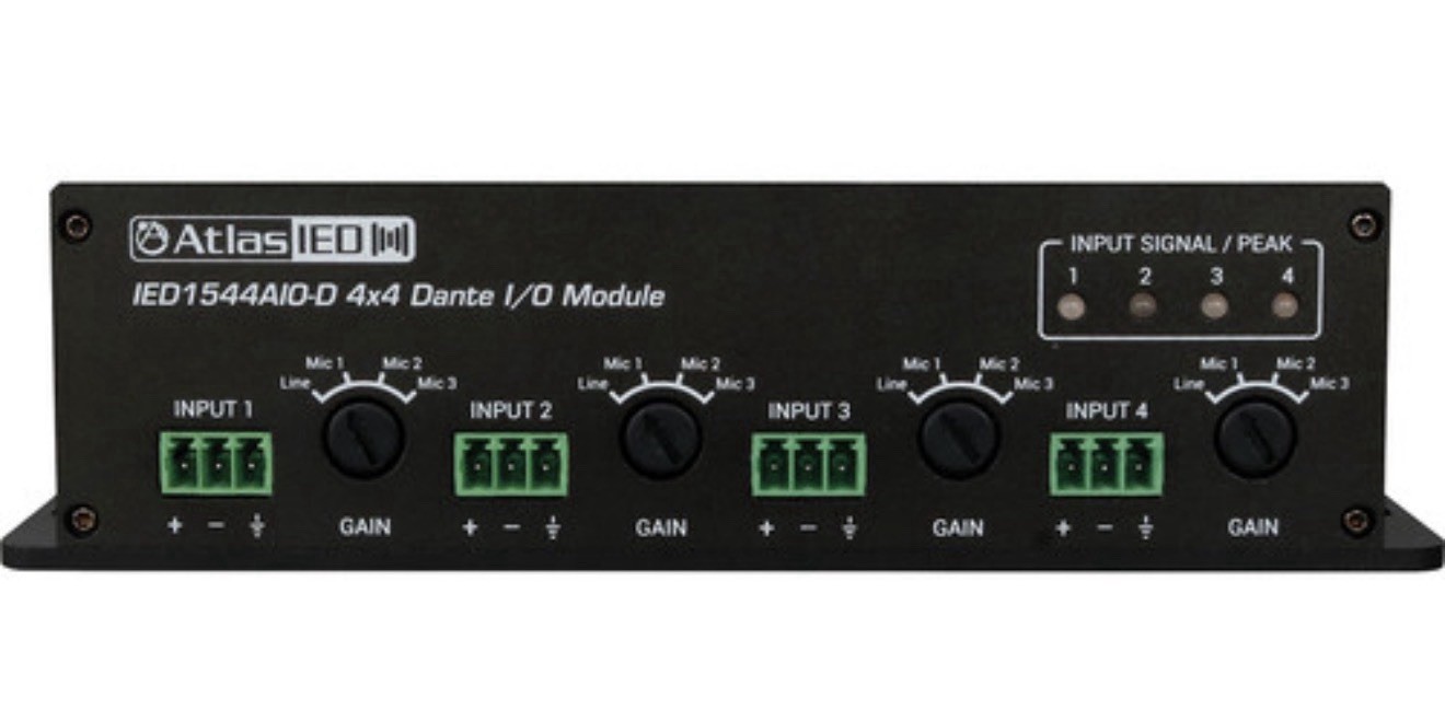 AtlasIED IED1544AIO-D 4x4 Dante I/O Module PoE Ethernet Audio Interface