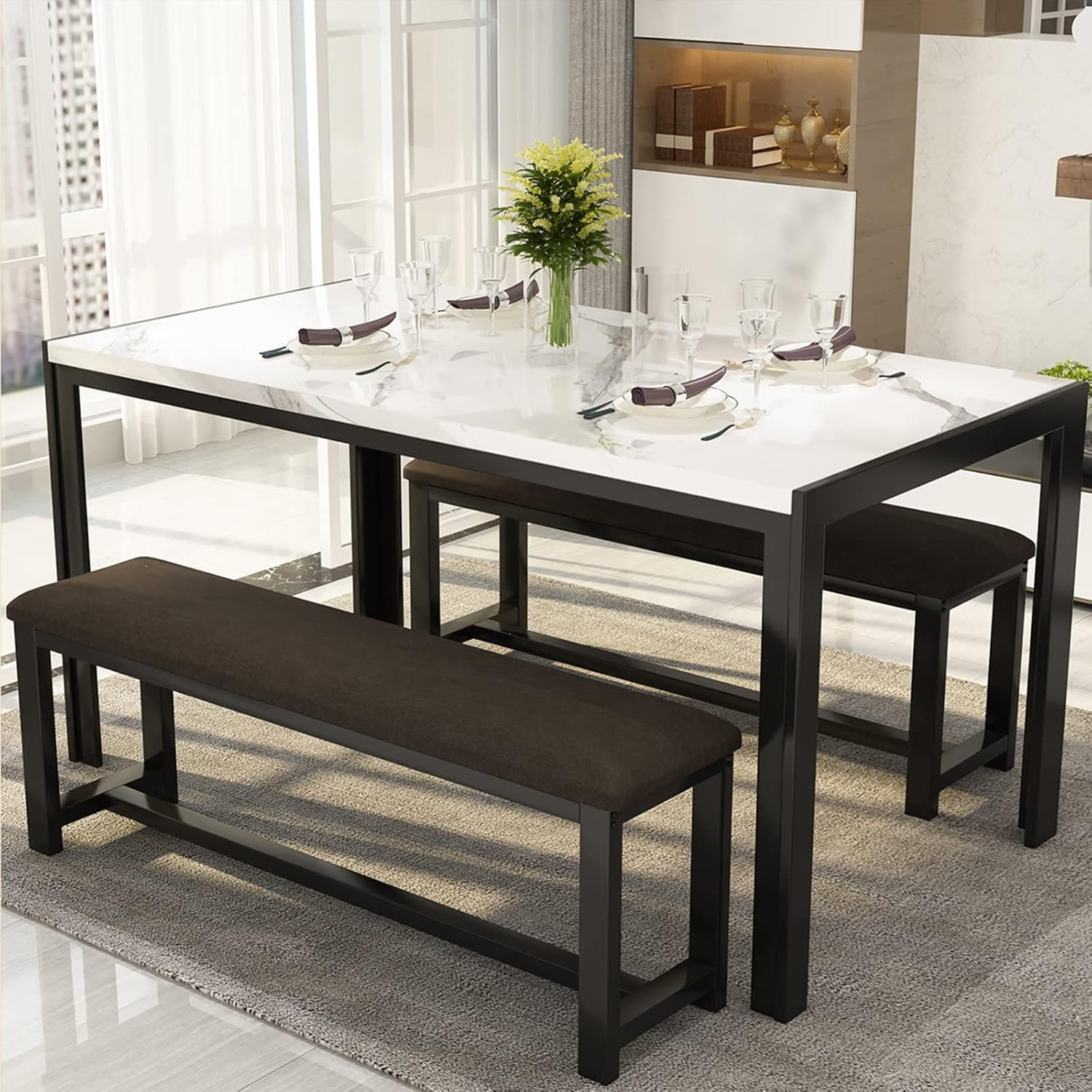 Dining Table Set for 4, Kitchen Table and Chairs for 4, Faux Marble Dining Room