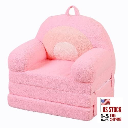 Kids Sofa, Sherpa Couch with Tri-Layer Foam Cushions, Comfy Small Rainbow