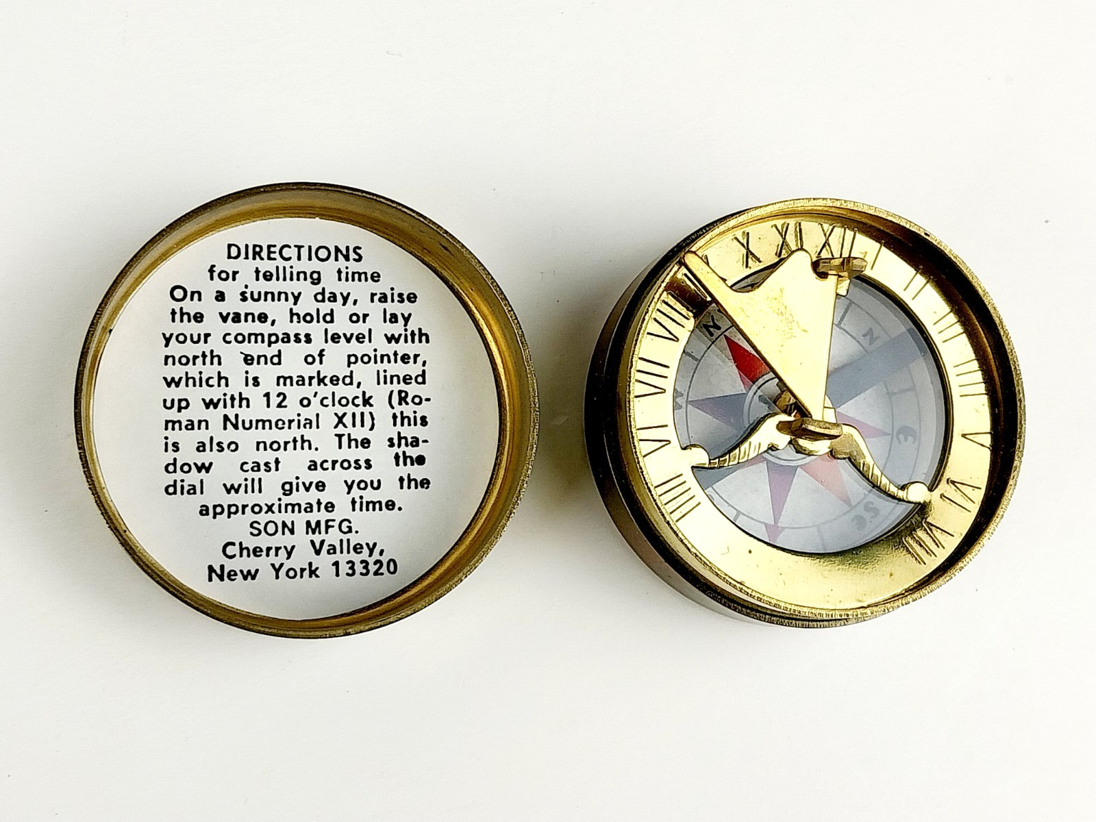 Vintage Son Mfg. Co. New York USA Brass Cased Navigational 'SUN' Pocket Compass