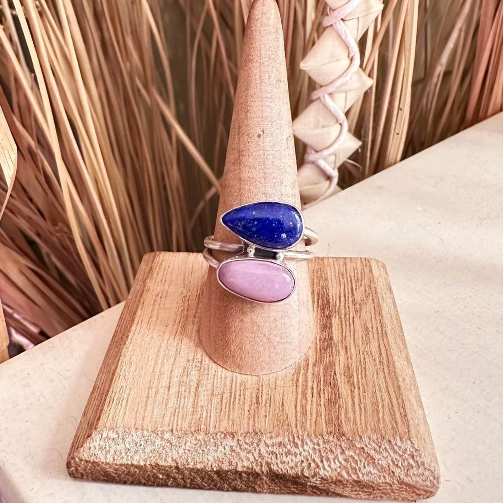 Natural Lapis & Phosphosiderite Sterling Silver Ring Size 8.5