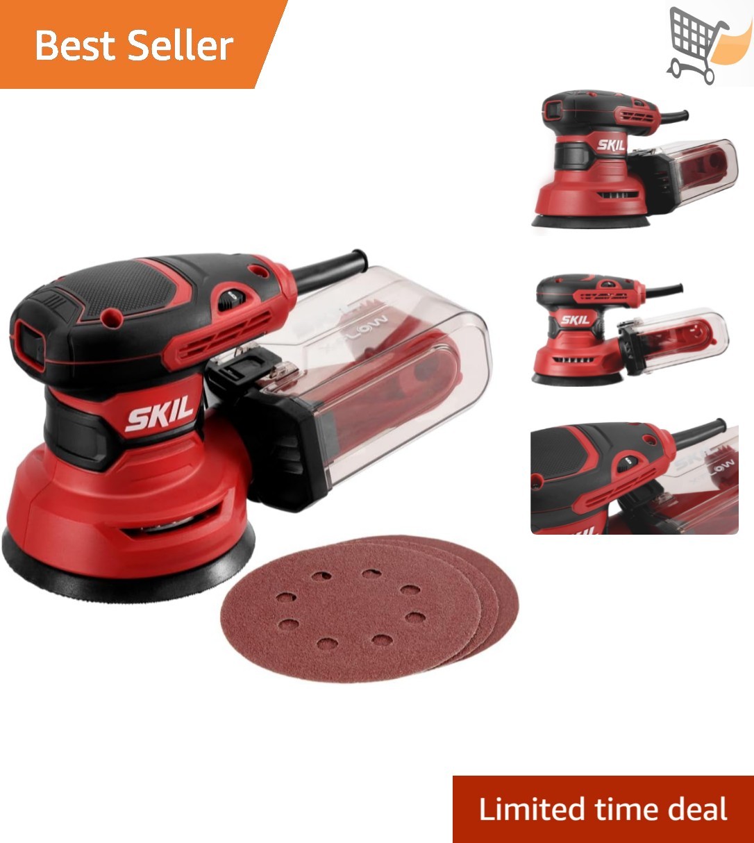 5-Inch Random Orbital Sander Corded Electric with Dust Box and 3 Sanding Sheets