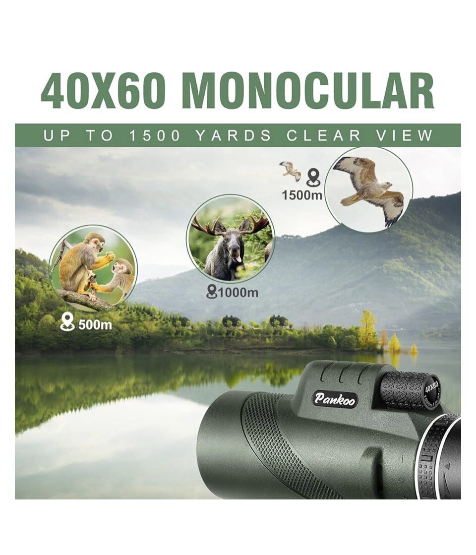 Pankoo 40X60 Monocular Telescope with Smartphone Holder & Tripod