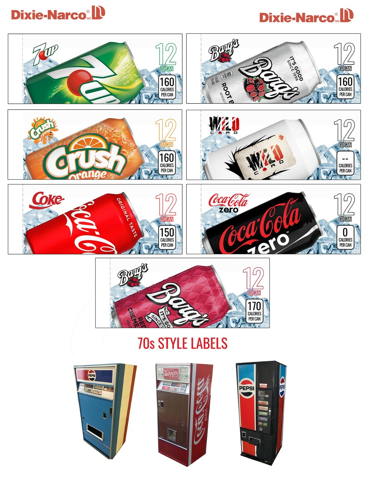 (6) "VINTAGE" SODA VENDING MACHINE 12oz "CAN"  Vend Labels (Flavor Strips)