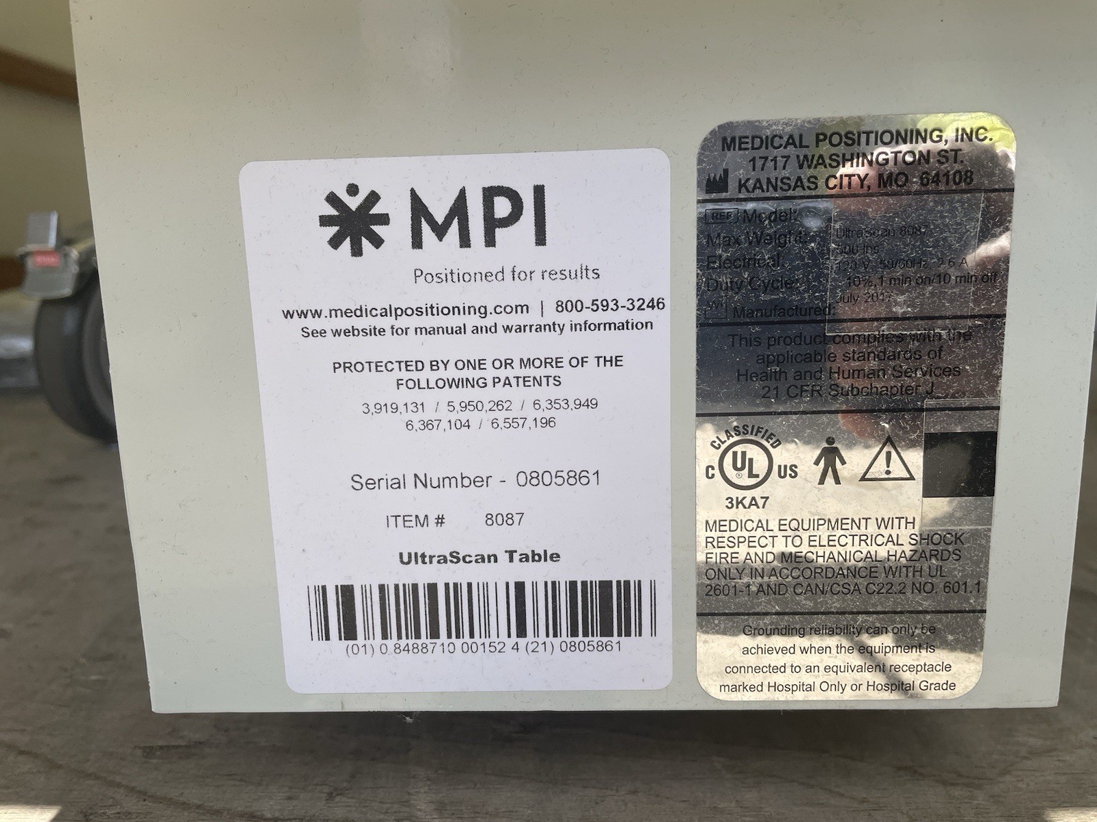 MPI UltraScan 8087 Table (Max Weight-500lbs)