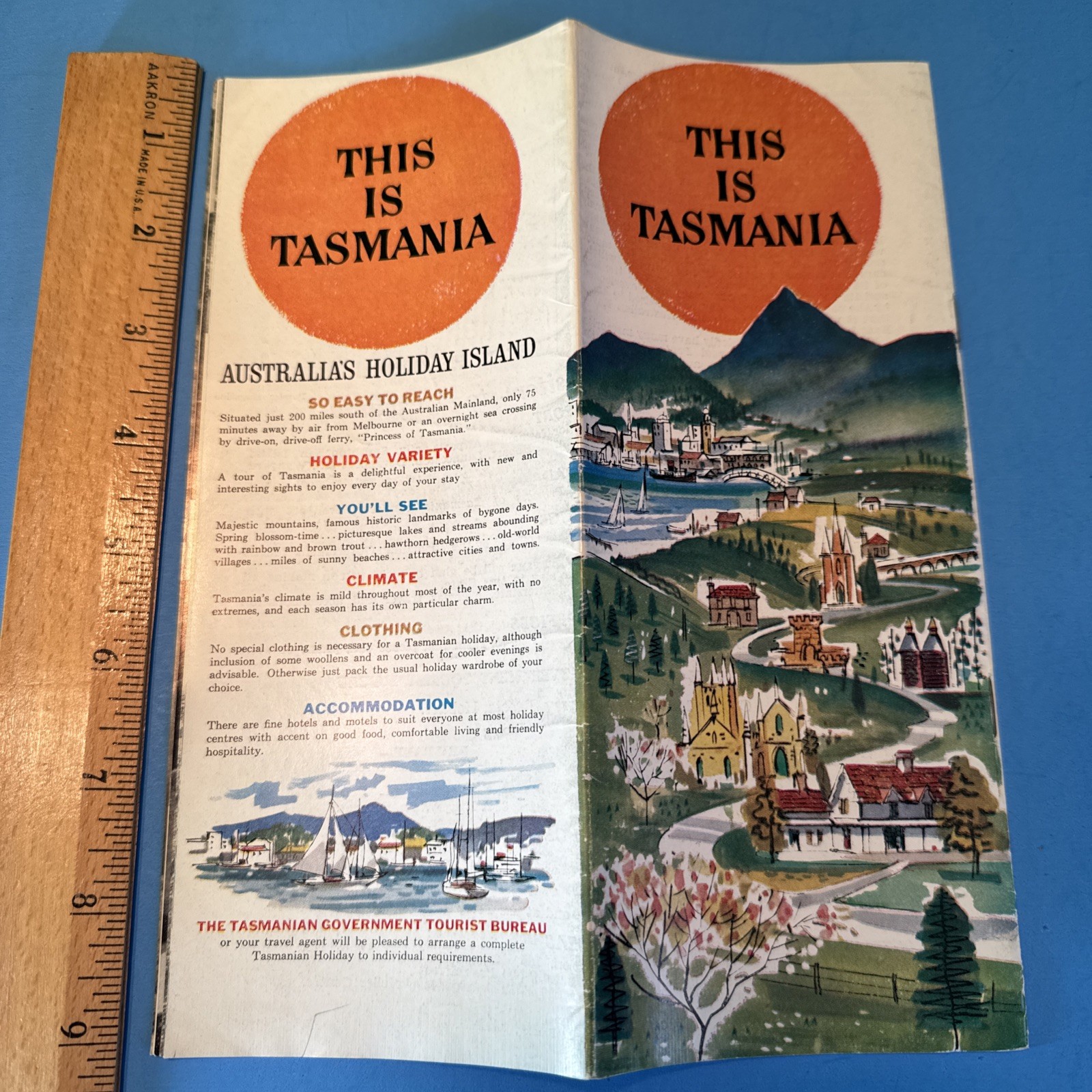 This is Tasmania Australia Travel Brochure, pictorial map 1960's vintage