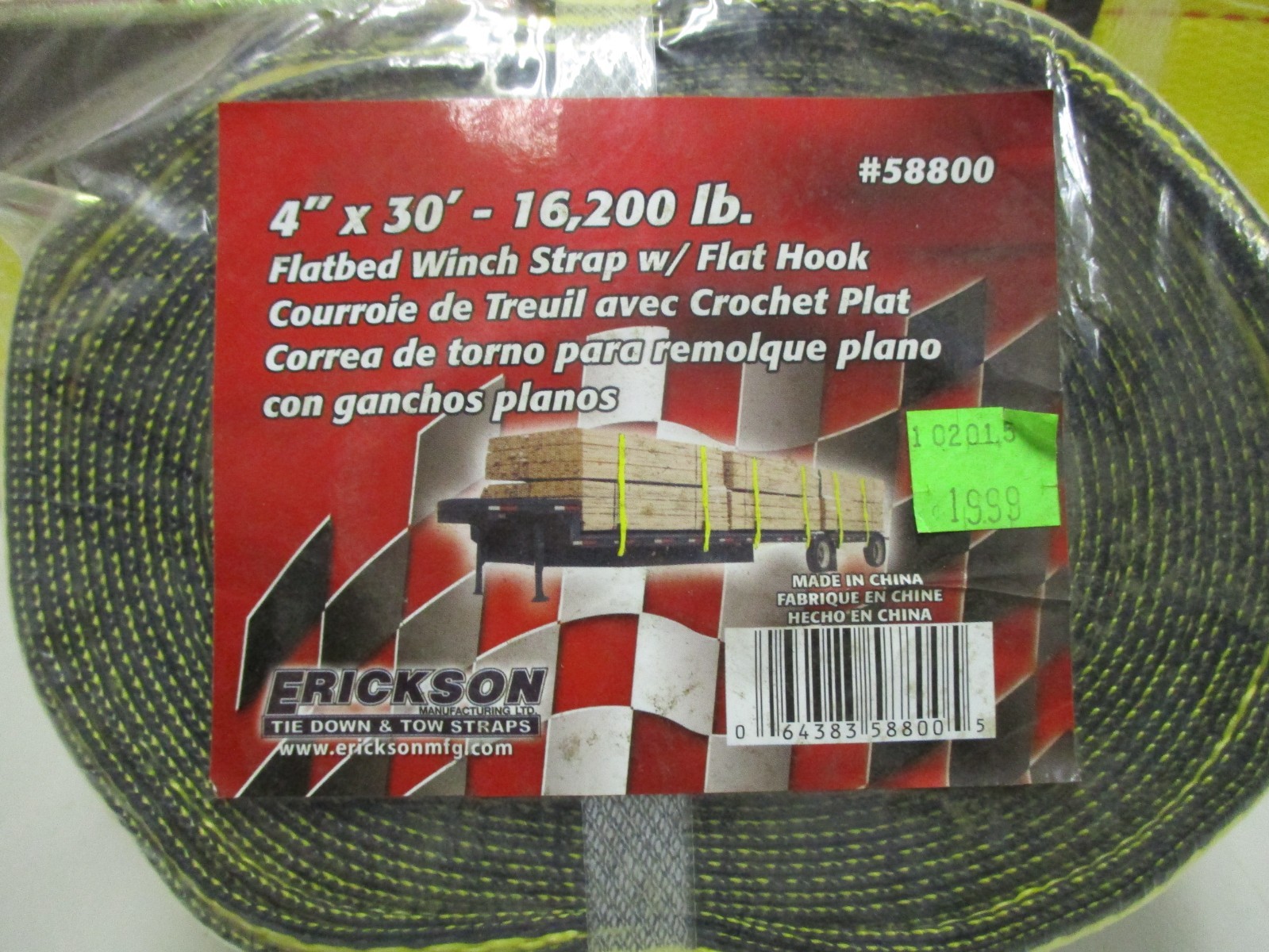 5 Erickson 4" x 30' 16,2000lb Flatbed Winch Strap w/Flat Hook
