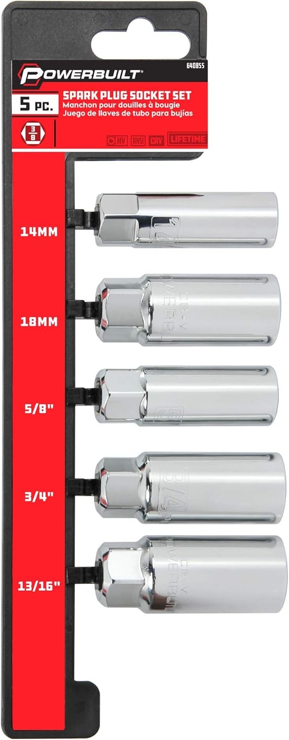 Powerbuilt 3/8-Inch Drive Spark Plug Socket Set, 6 Point, Plug, Grey