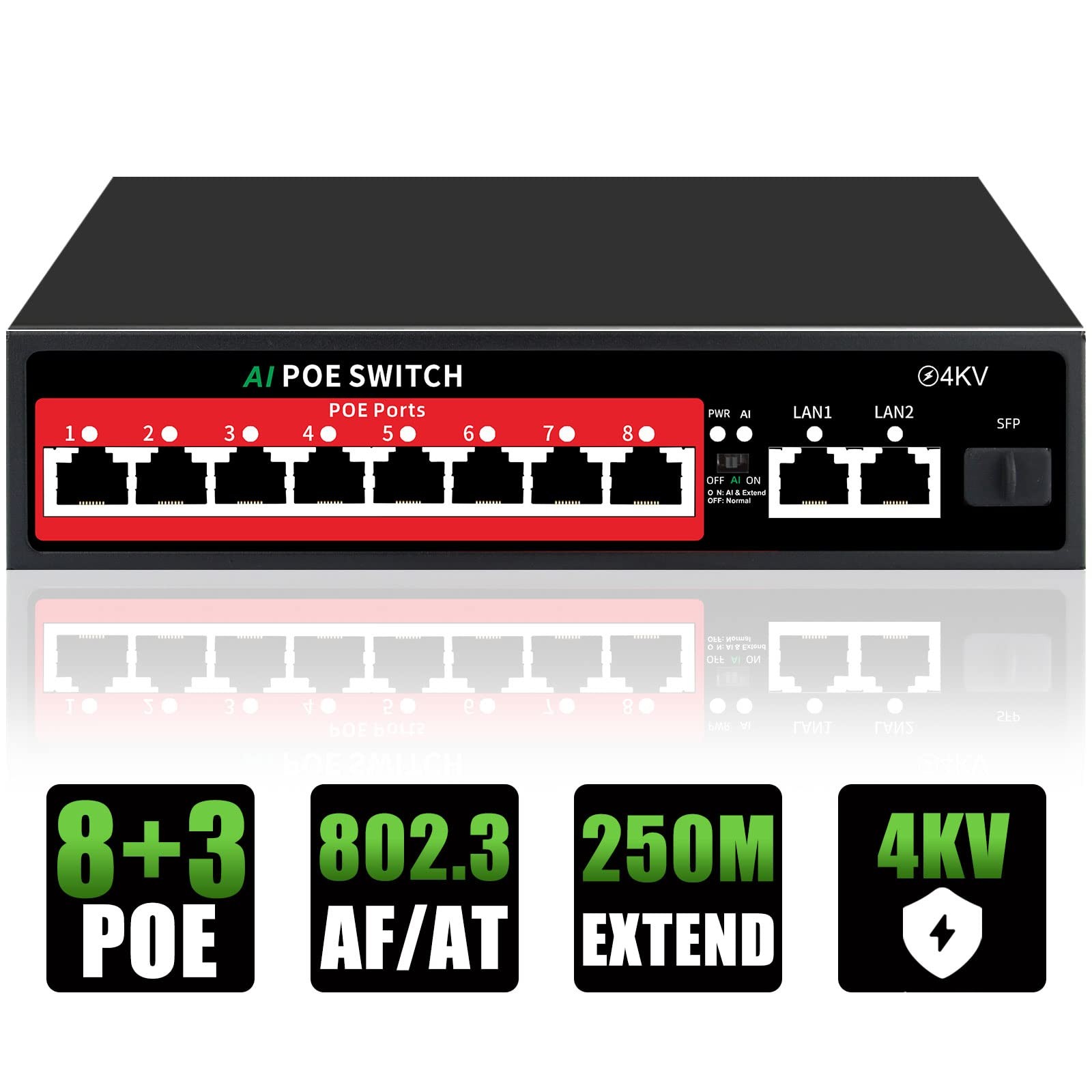 8 Port PoE+ Switch Easy Smart Managed Ethernet Switch 120W Fanless Metal