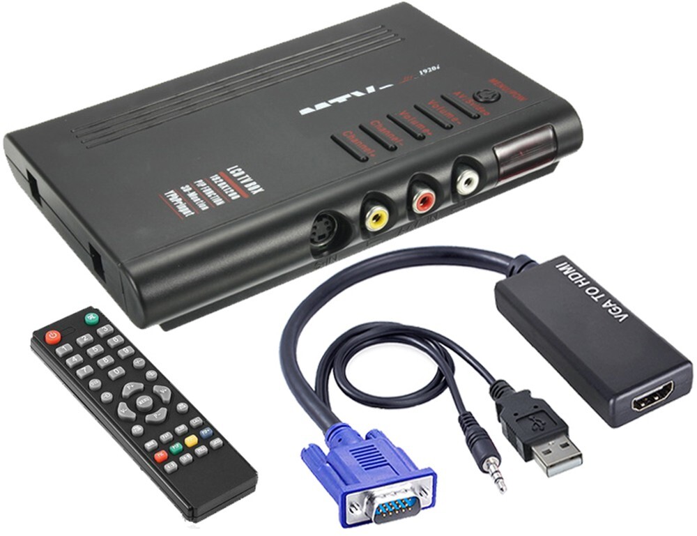 Universal RF Coax RCA SV Video to 1080P HD VGA Converter Switch W/IR Remote