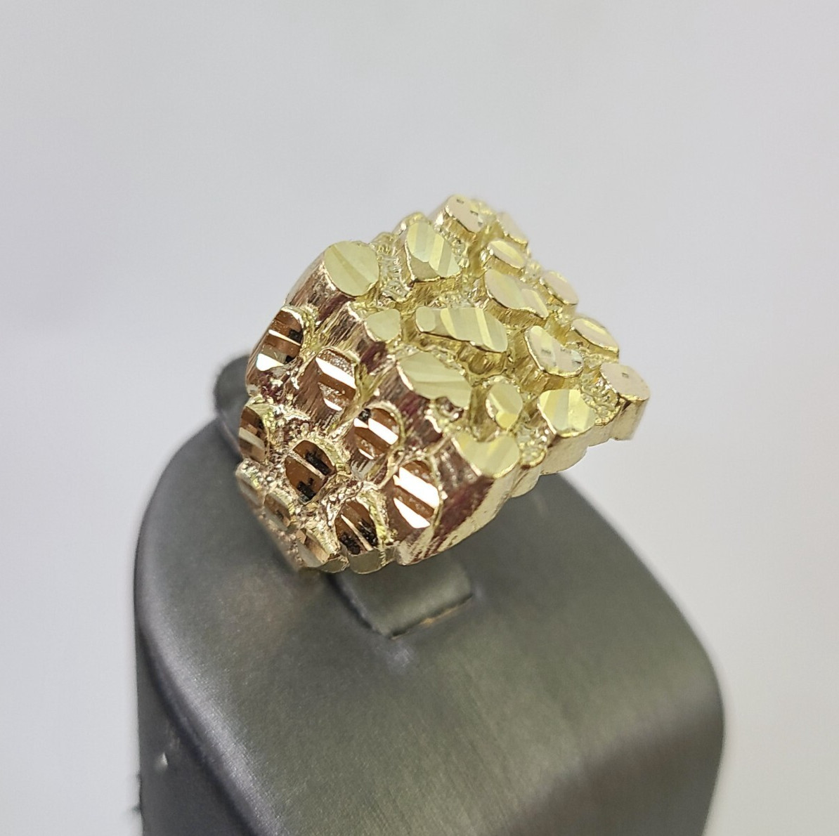SOLID Ring 14K Gold Large Square Nugget Yellow Gold US 12