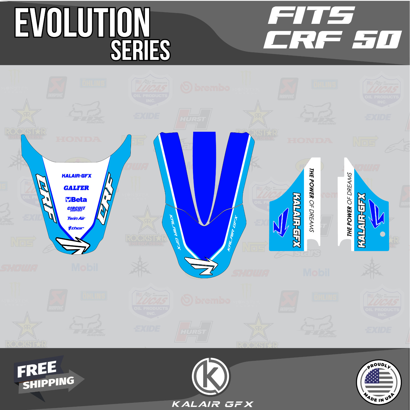 Graphics Kit for Honda CRF50 (2004-2012) or (2013+) Evolution - Blue