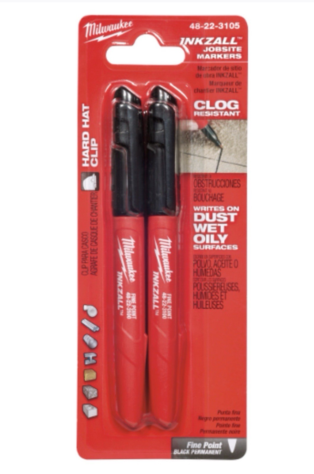 2 x Milwaukee 48-22-3105 INKZALL Black Fine Point Markers **SHIPS FREE**