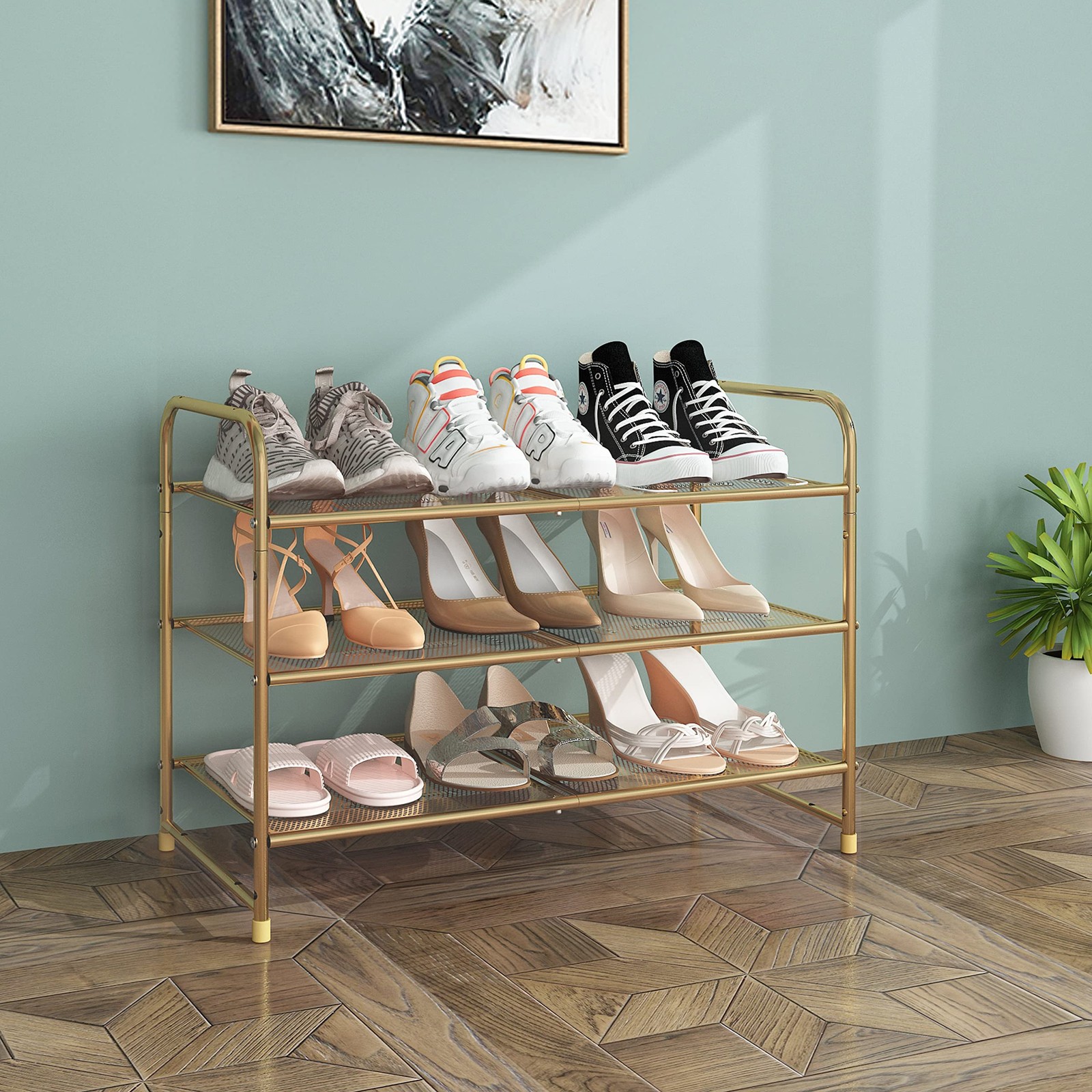 Simple Trending 3-Tier Stackable Shoe Rack, Expandable & Adjustable Shoe Shel...