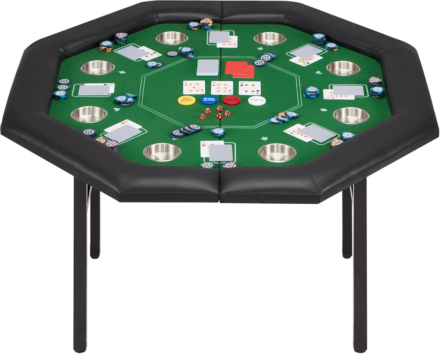 8-Player Poker Table Foldable, Casino Leisure Gaming Table with Padded Rails & S