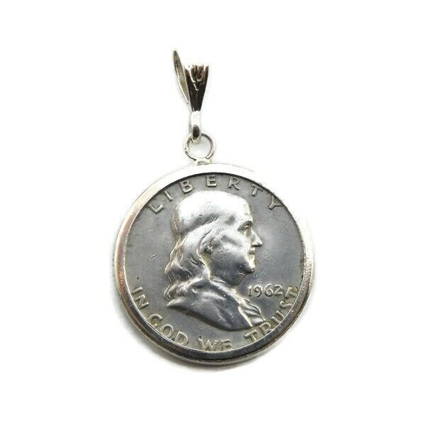 Half Dollar Franklin 1940’s- 1960’s coin on a .925 Sterling Silver Charm Bezel