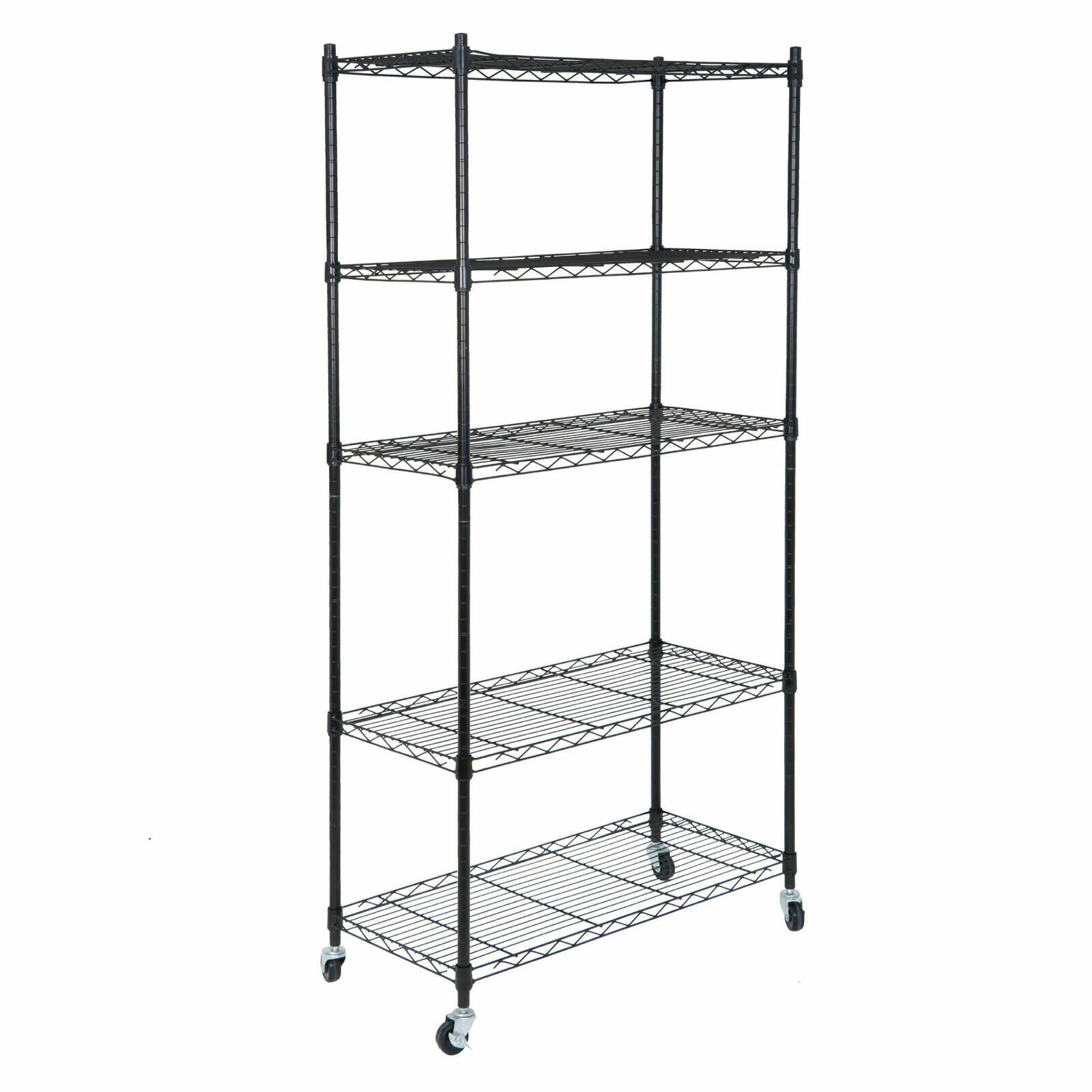 2PCS 5 Tier Wire Shelves Rack Storage Unit Rolling with 4 Wheels Casters Black