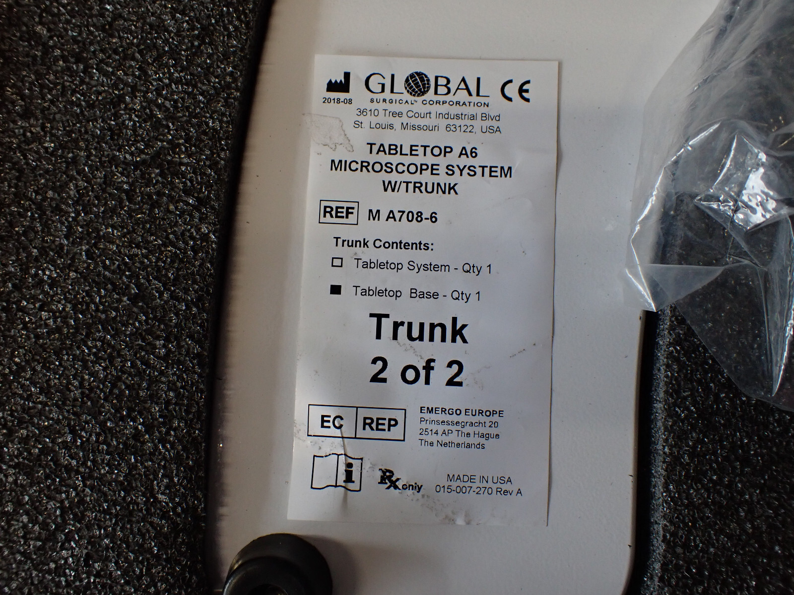 Global Surgical Tabletop A6 Microscope Base w/ Hard Carrying Case