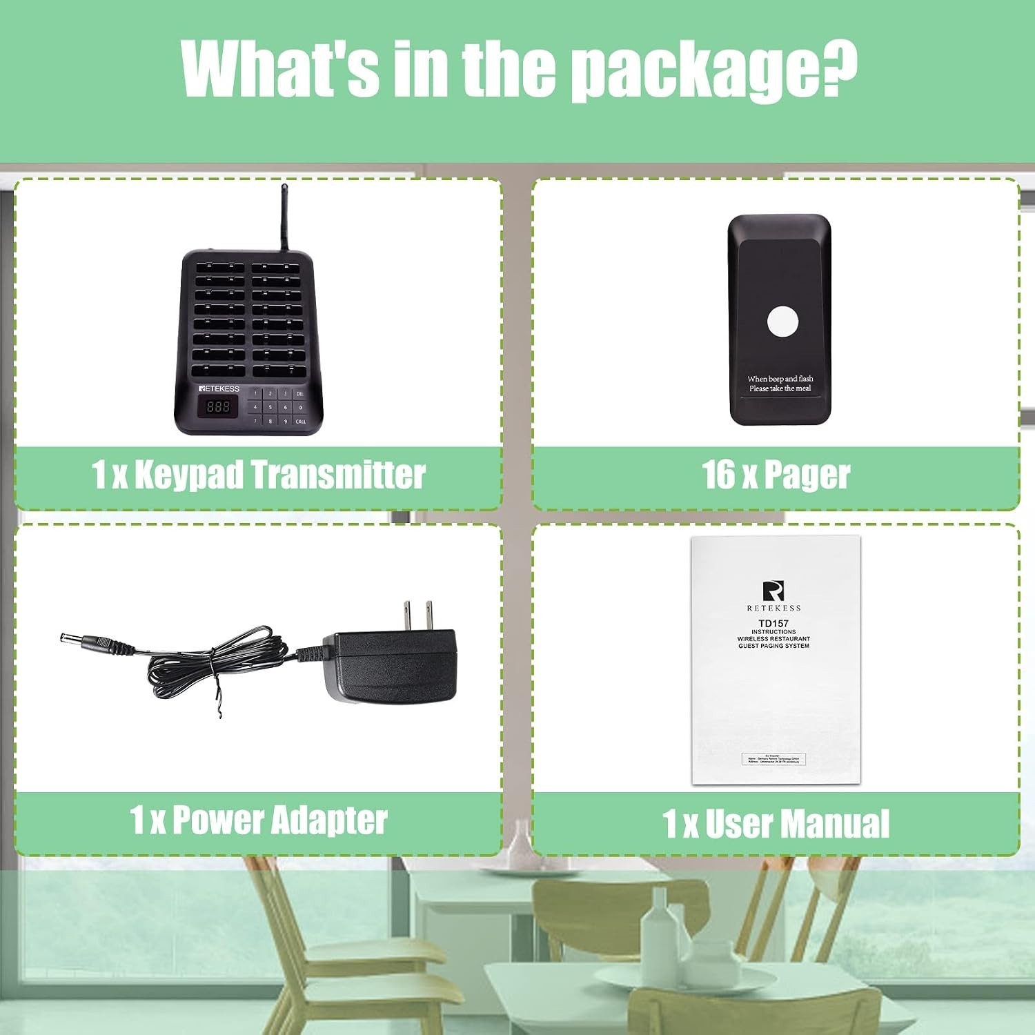 TD157 Restaurant Pager System: 16 Long-Range Pagers with Vibration & Flash