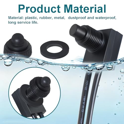 PCS Waterproof Switch 1v, ON/Off SPST Waterproof Push Button Switch 2 Black