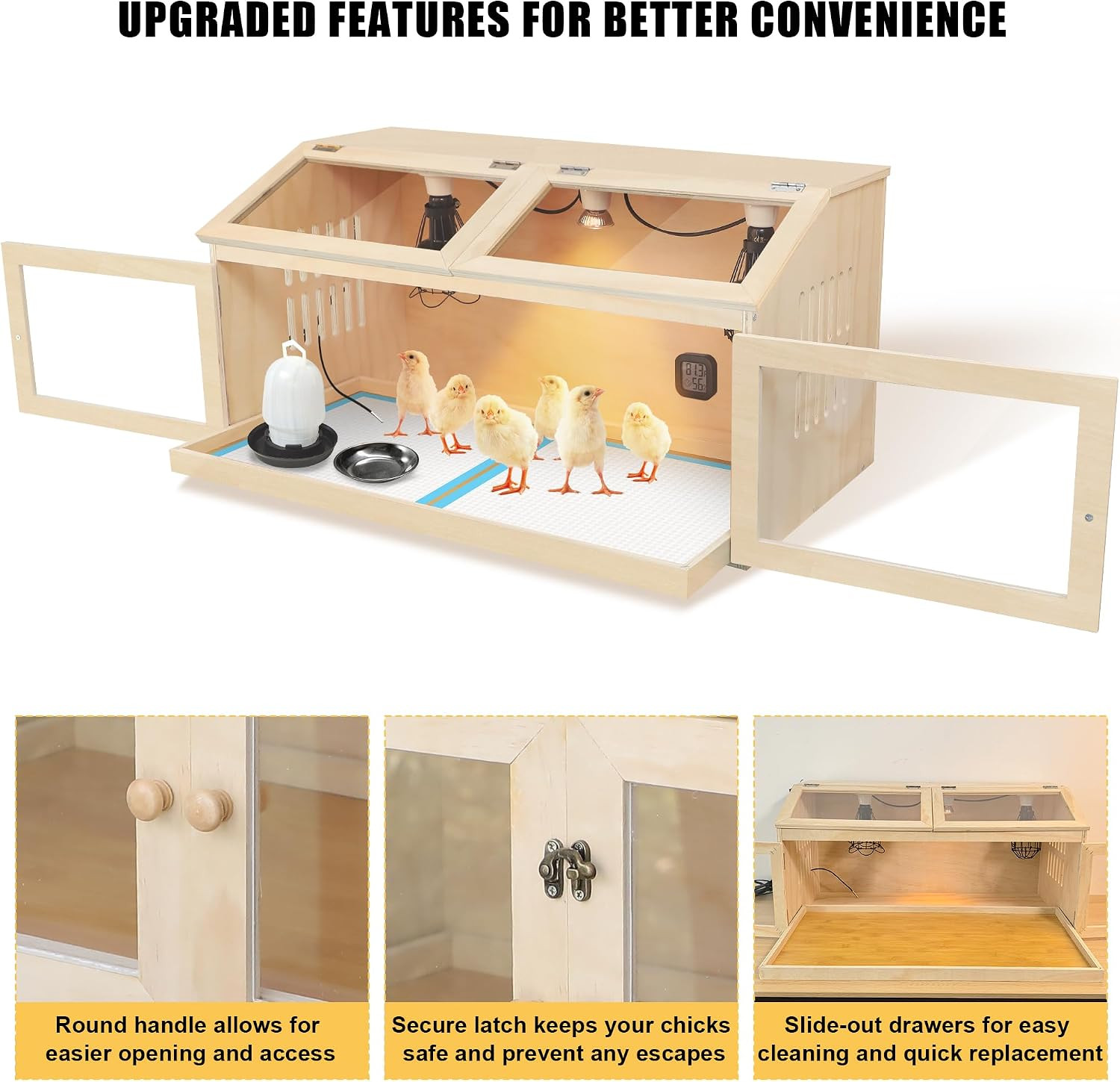Intelligent Chicken Brooder Box for Chick with Digital Thermostat, 32" Wide Larg