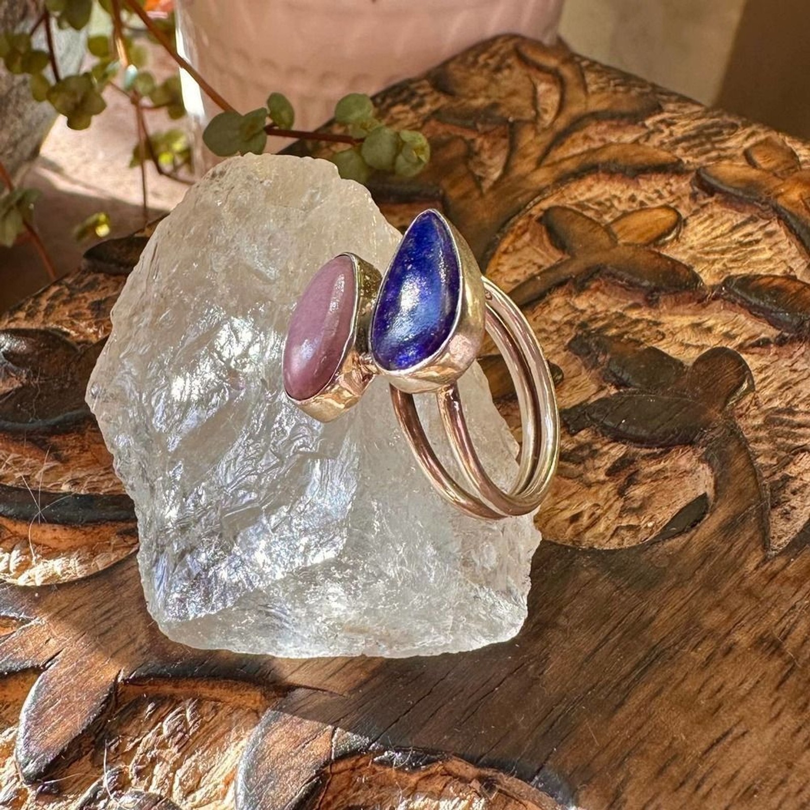 Natural Lapis & Phosphosiderite Sterling Silver Ring Size 8.5
