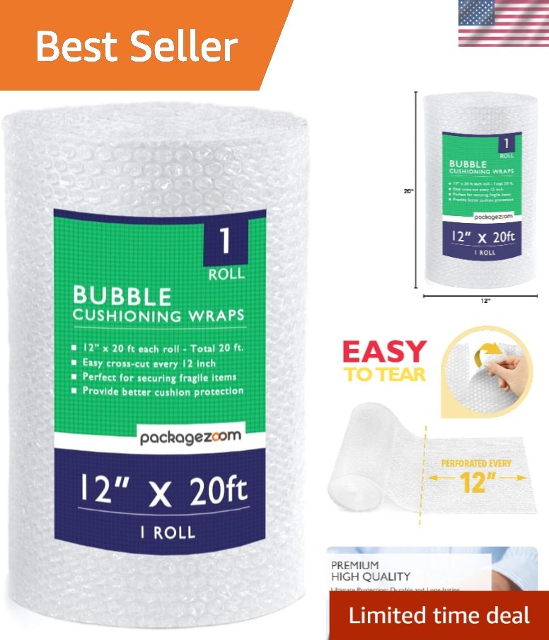 Clear 12" x 20 ft Bubble Cushioning Wrap - Protect Your Fragile Items with Ease