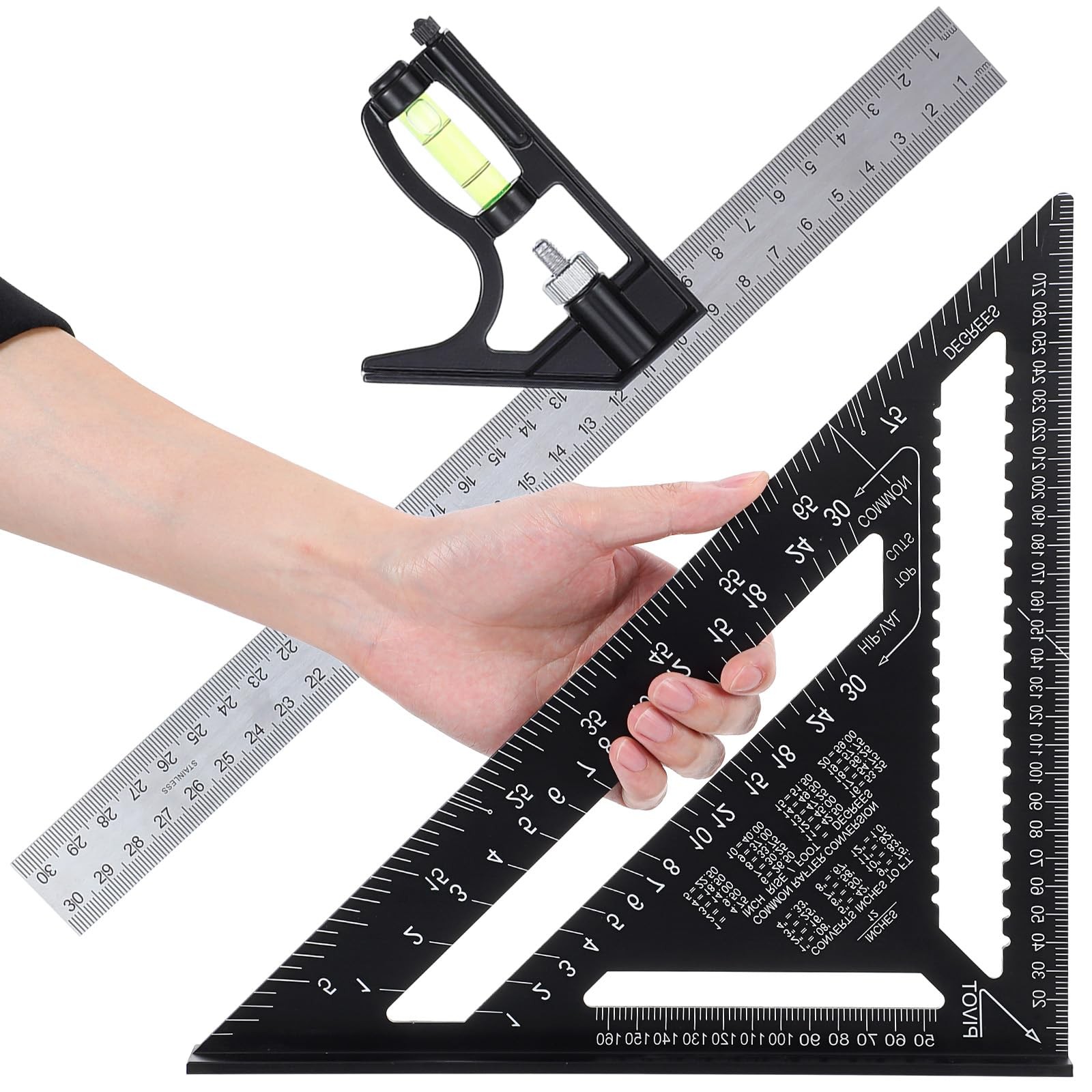 2 PCS Framing Square 12 Inch Combination Set Aluminum Triangle Ruler