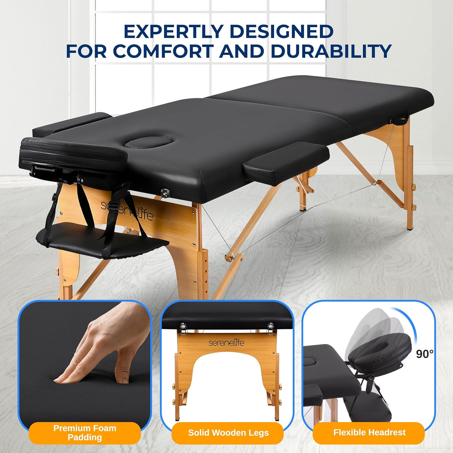 Portable Massage Table 24 Inch, Height Adjustable 3 Sections Massage Bed & Foldi