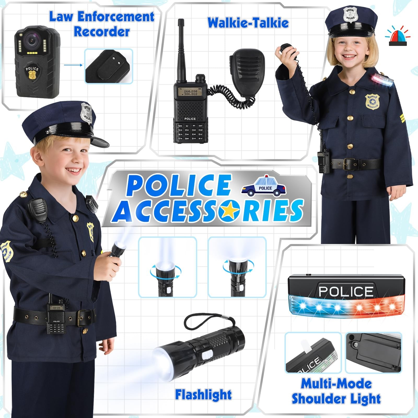Police Costume for Kids, Cop Pretend Play Toys with Accessories for... Fast Ship