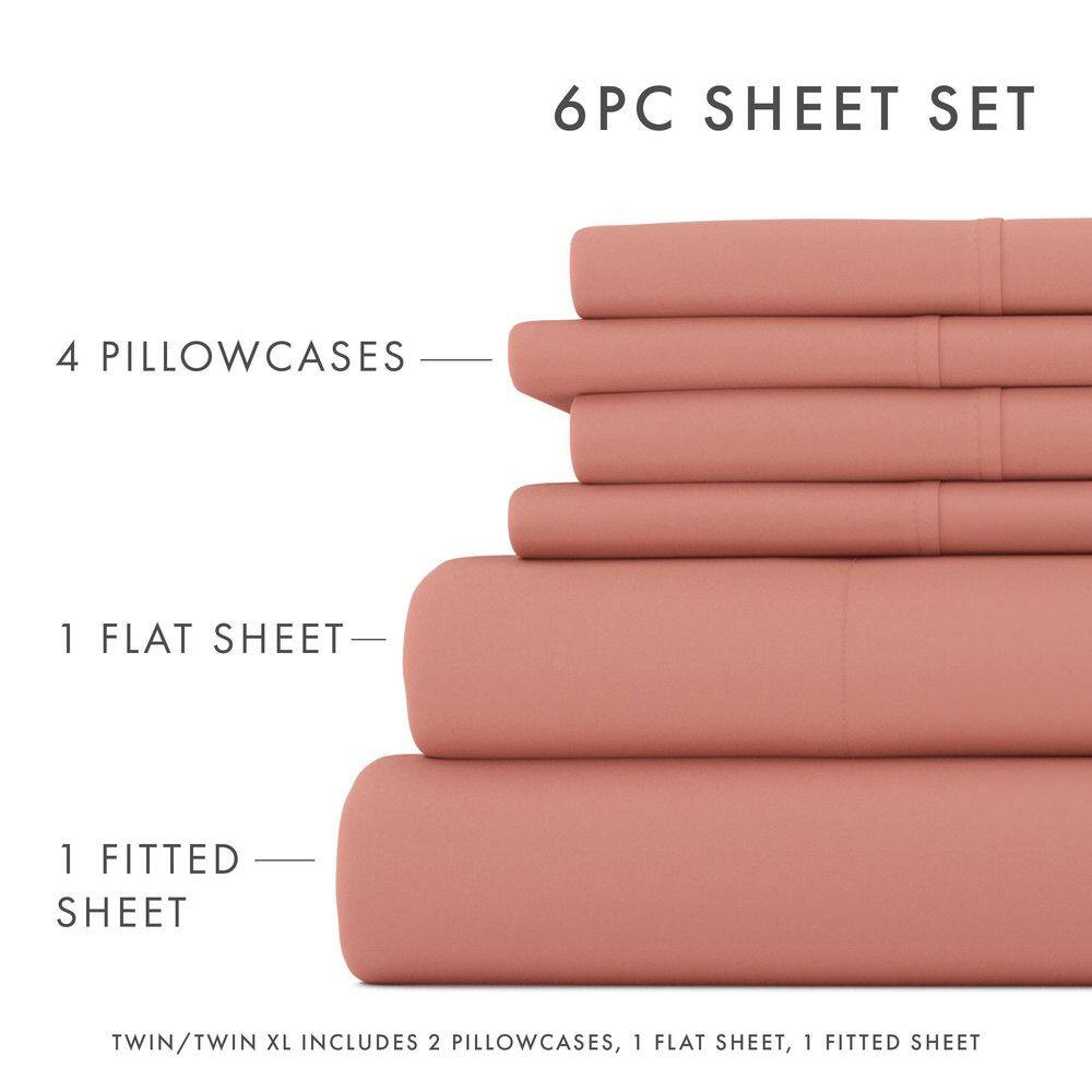 6-Piece Solid Clay Queen Bed Sheet Set