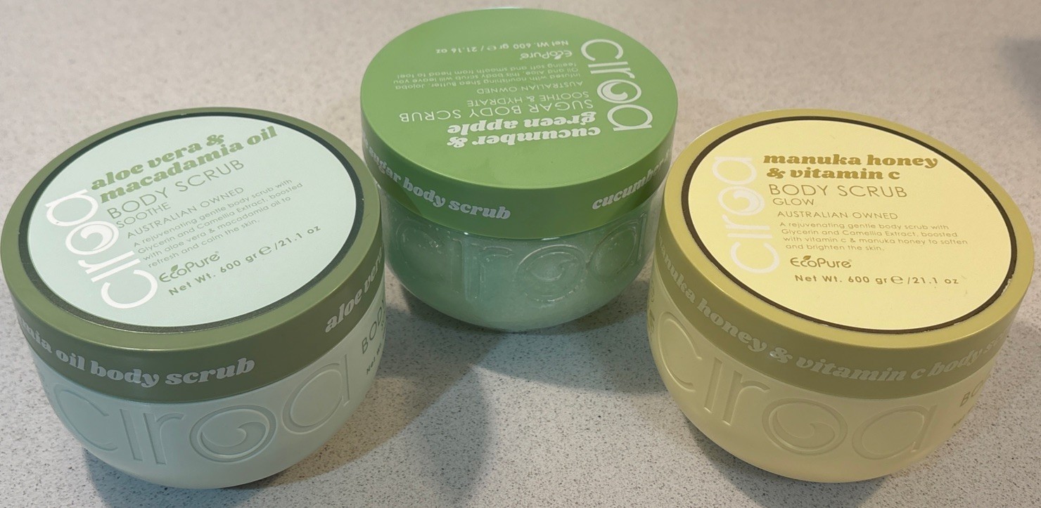 Lot of 3 Ciroa Body Scrub 21 oz Each Manuka Honey Cucumber Apple Aloe Macadamia