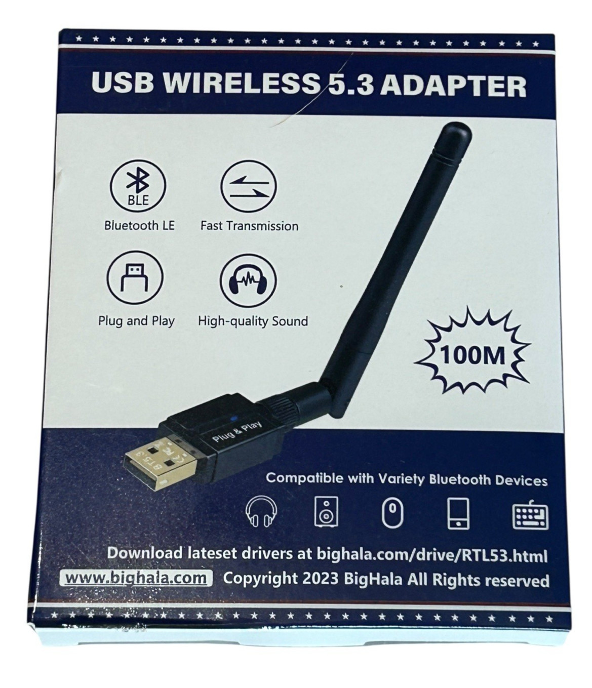 Wireless PC Adapter, USB 2.0 Bluetooth 5.3 Plug-N-Play, Makes Your PC Compatible