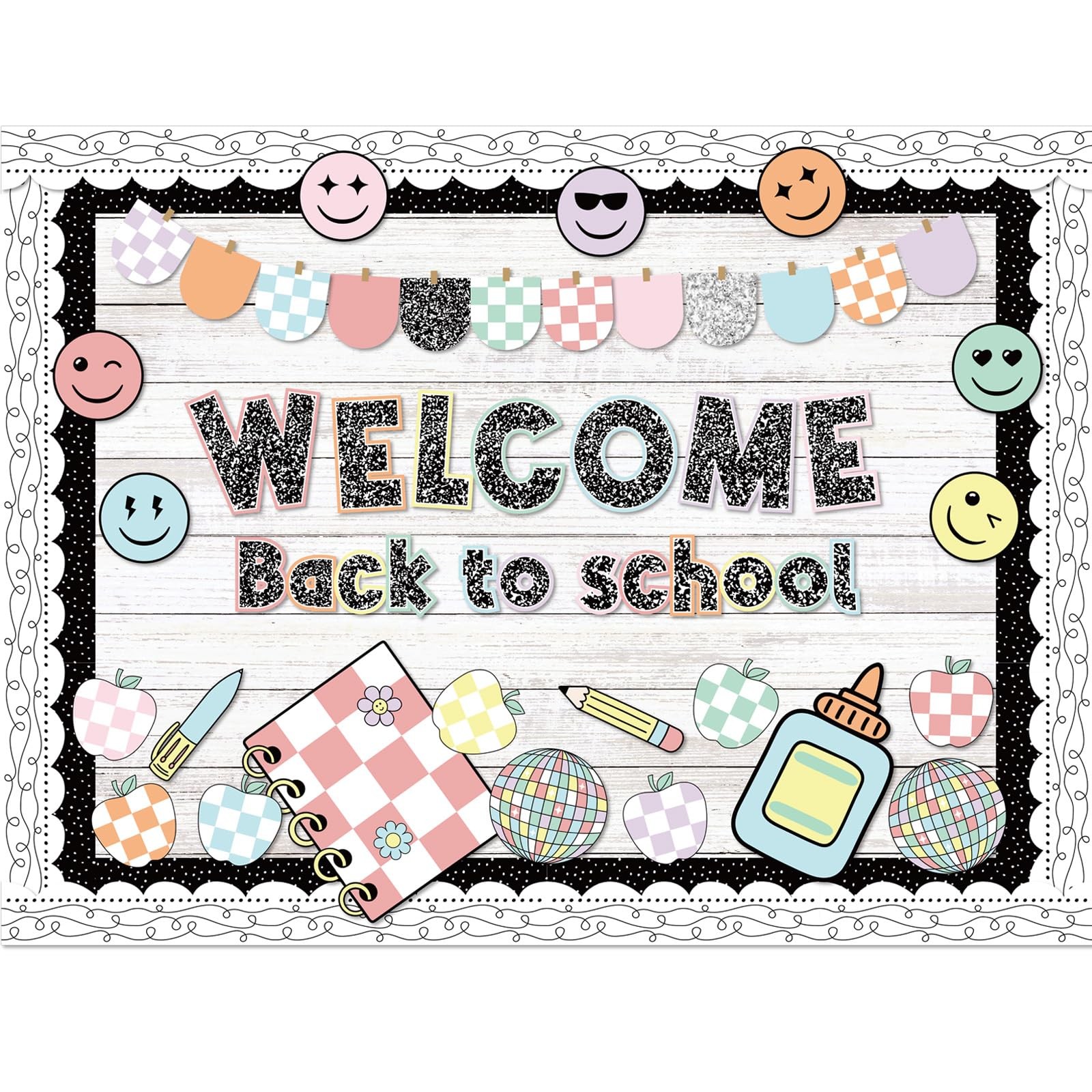 94 Pcs Composition Notebook Welcome Back to Bulletin Board Set Smile Statione...