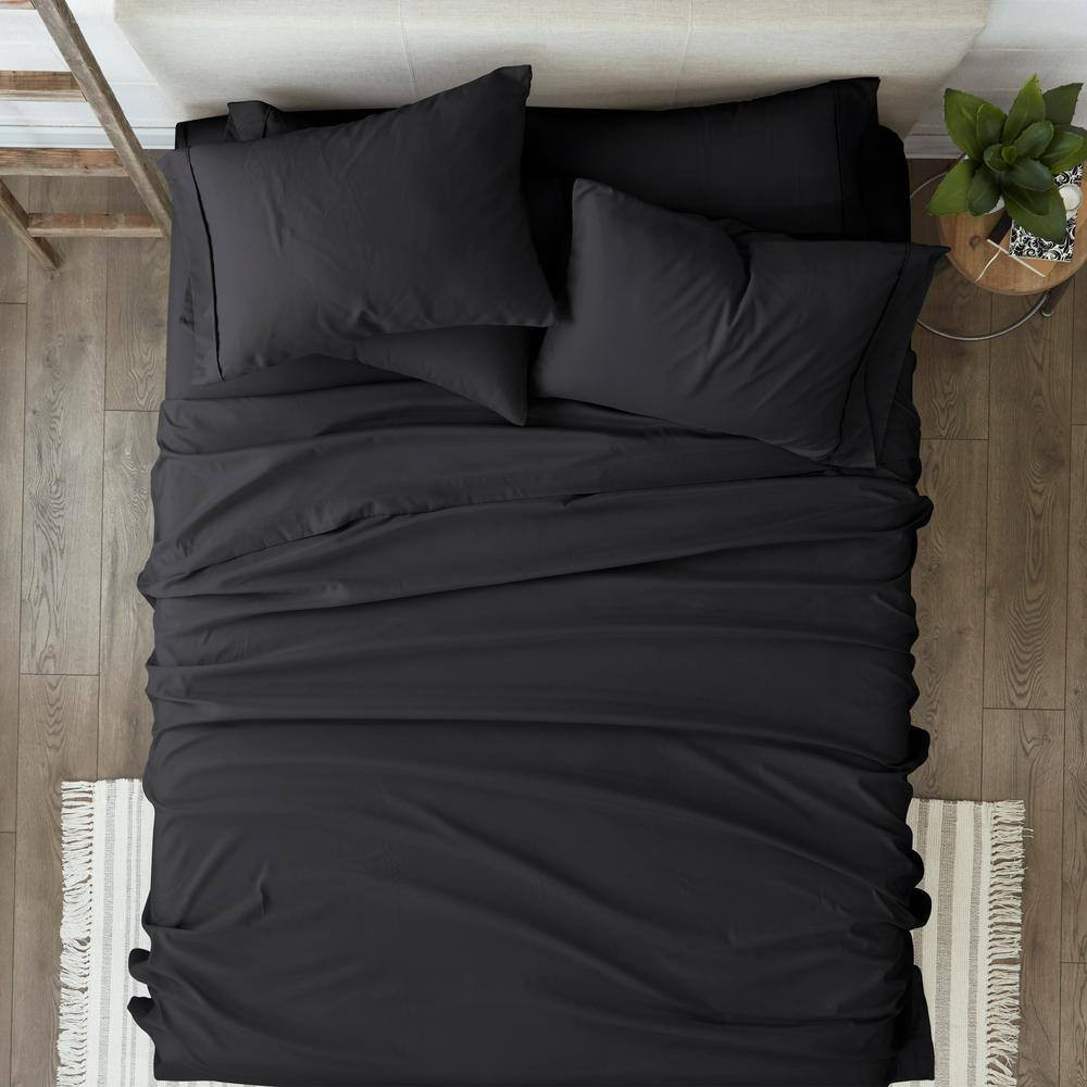 6-Piece Black Solid Microfiber Twin Sheet Set