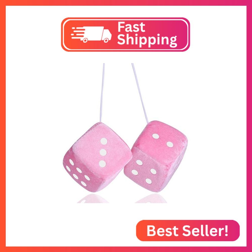 Fuzzy Dice for Rear View Mirror, Pink Fuzzy Dice for Car Mirror, 2.75inch Pair o