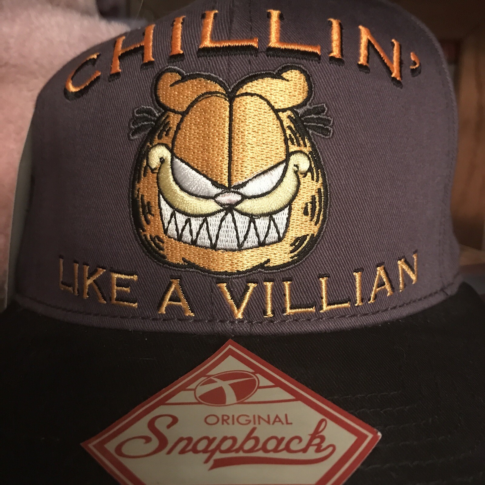 Production Sample Garfield “Chillin’ Like A Villian”Snapback Hat Ball Cap NWT
