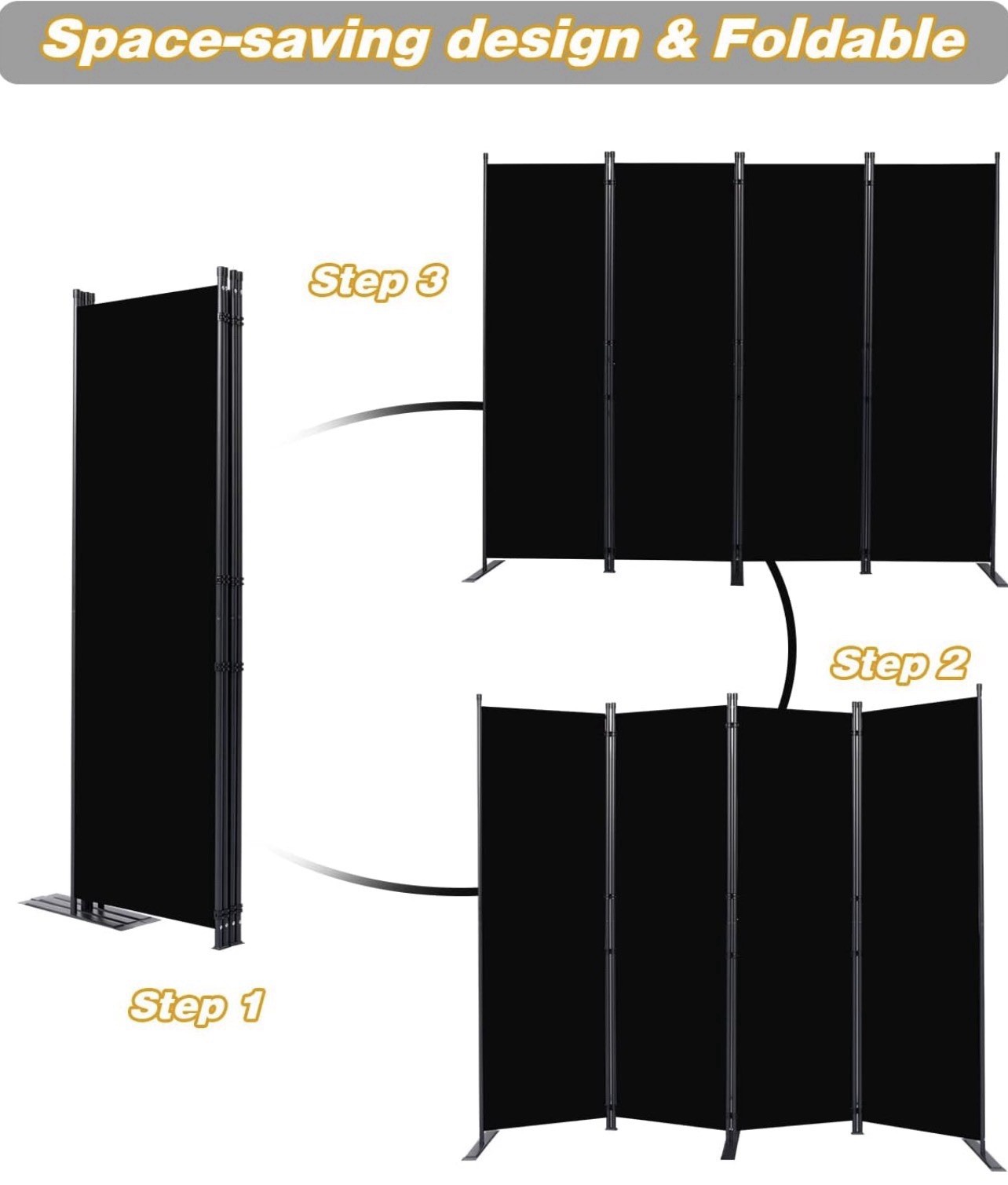 CHOSENM Room Divider 4 Panel Folding Privacy Screens with Wider Feet 6 Ft Por...