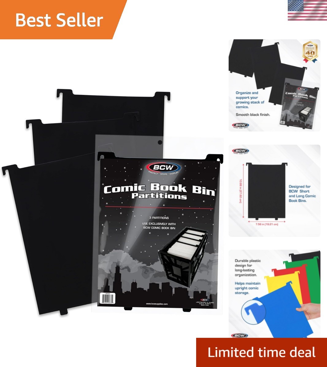 Organize Your Comics with Exclusive 6 Pack Black Partitions for Storage Bins