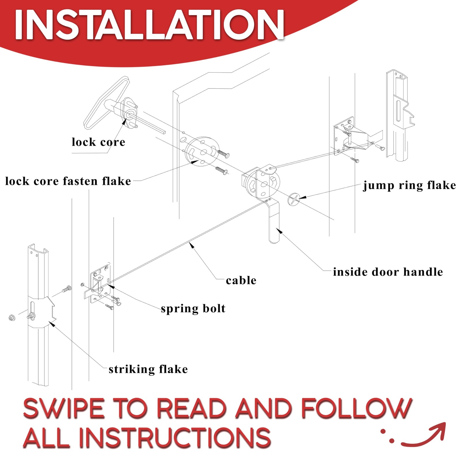 Garage Door Lock Kit, Complete Set with Spring Latch and Keyed Handle, Home I...