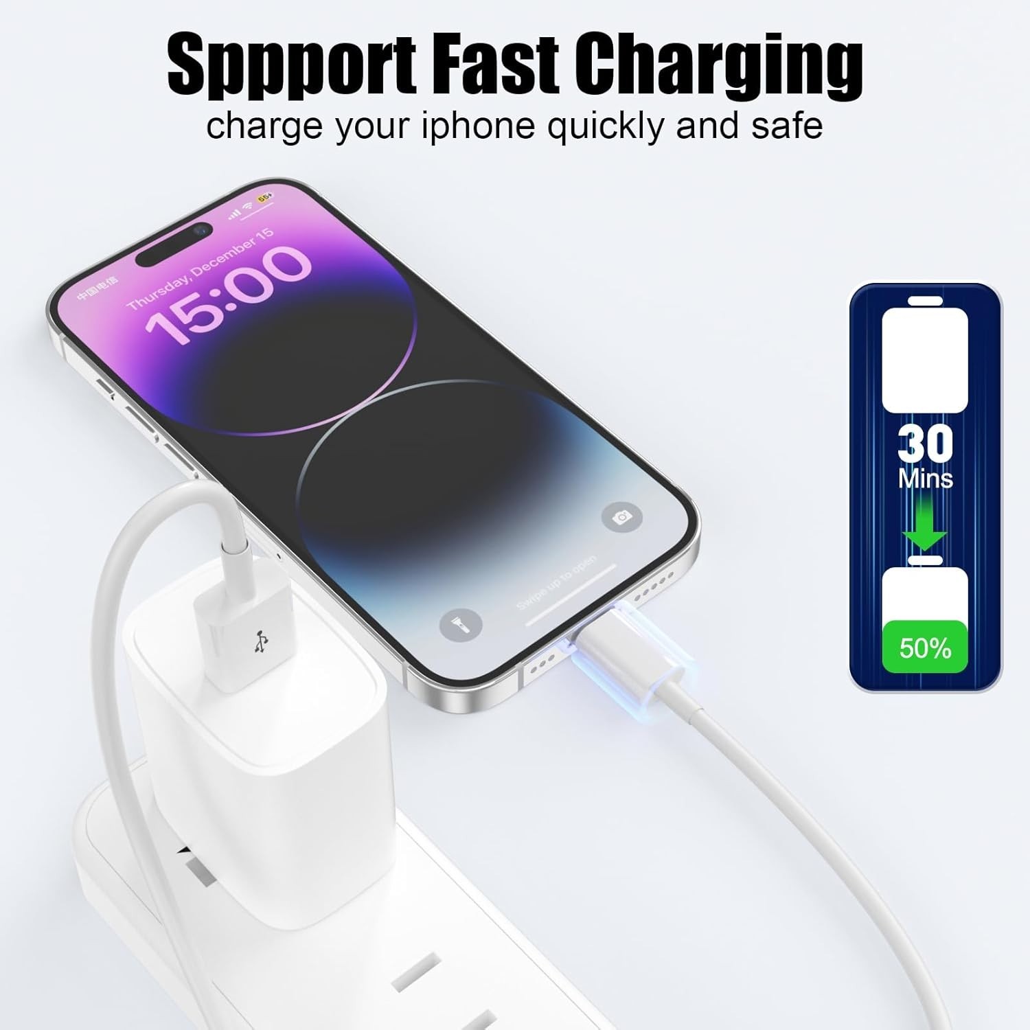 4 Pack Apple CarPlay Cable USB iPhone Charging Cable 3FT Fast MFi White