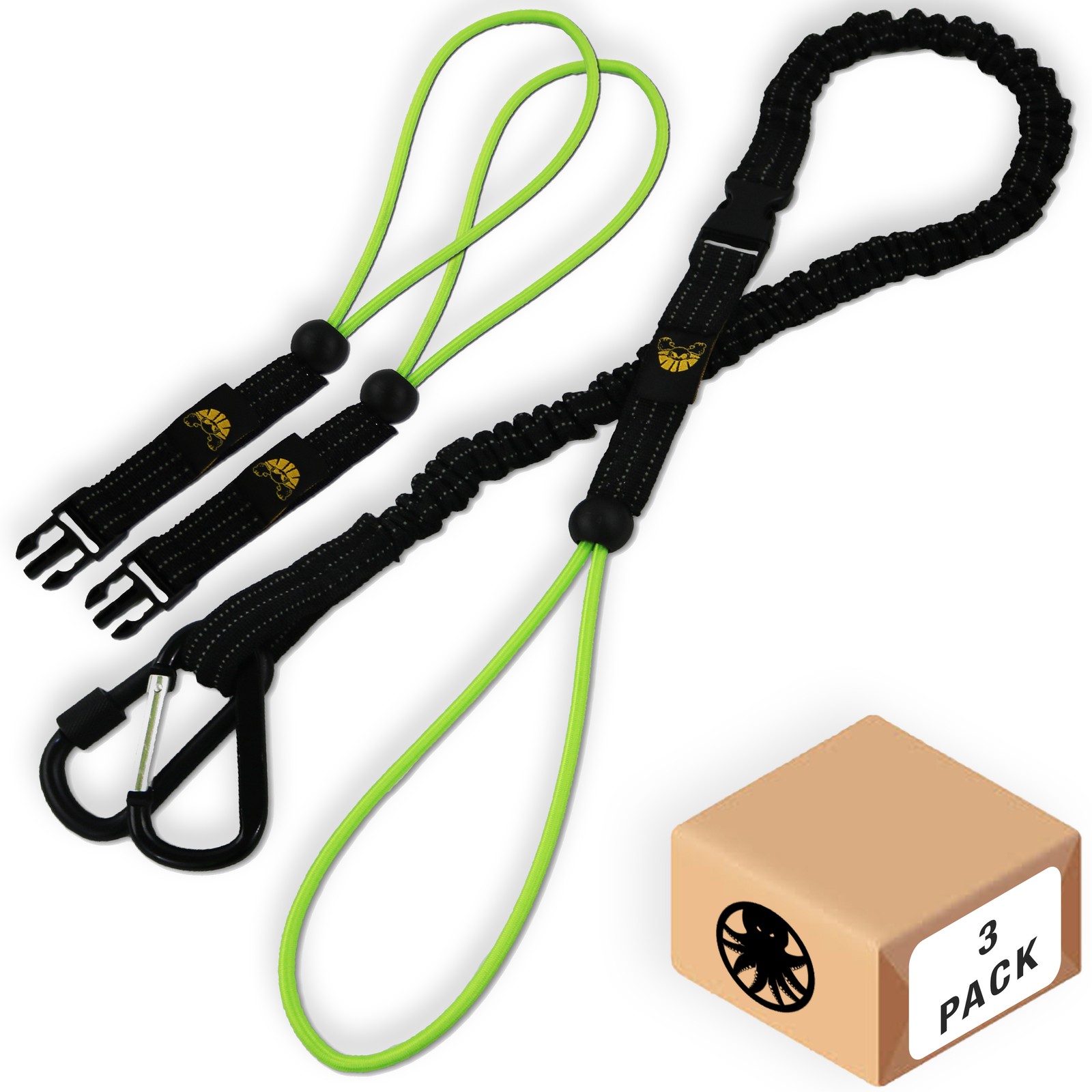 KwikSafety OCTOPUS 3 Pack Heavy Duty Tool Lanyard Detachable Straps & Carabiners