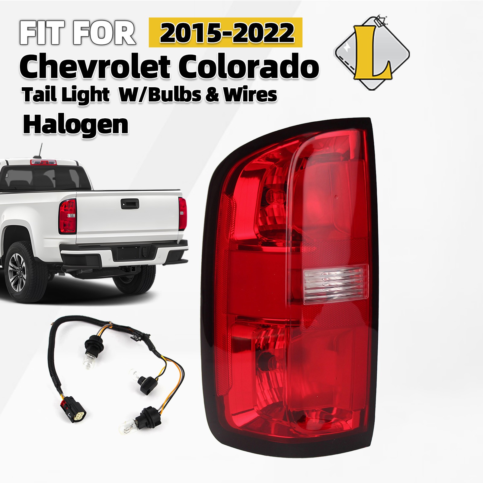 For 2015-2022 Chevrolet Colorado Halogen Tail Light W/Bulbs & Wires Left Driver