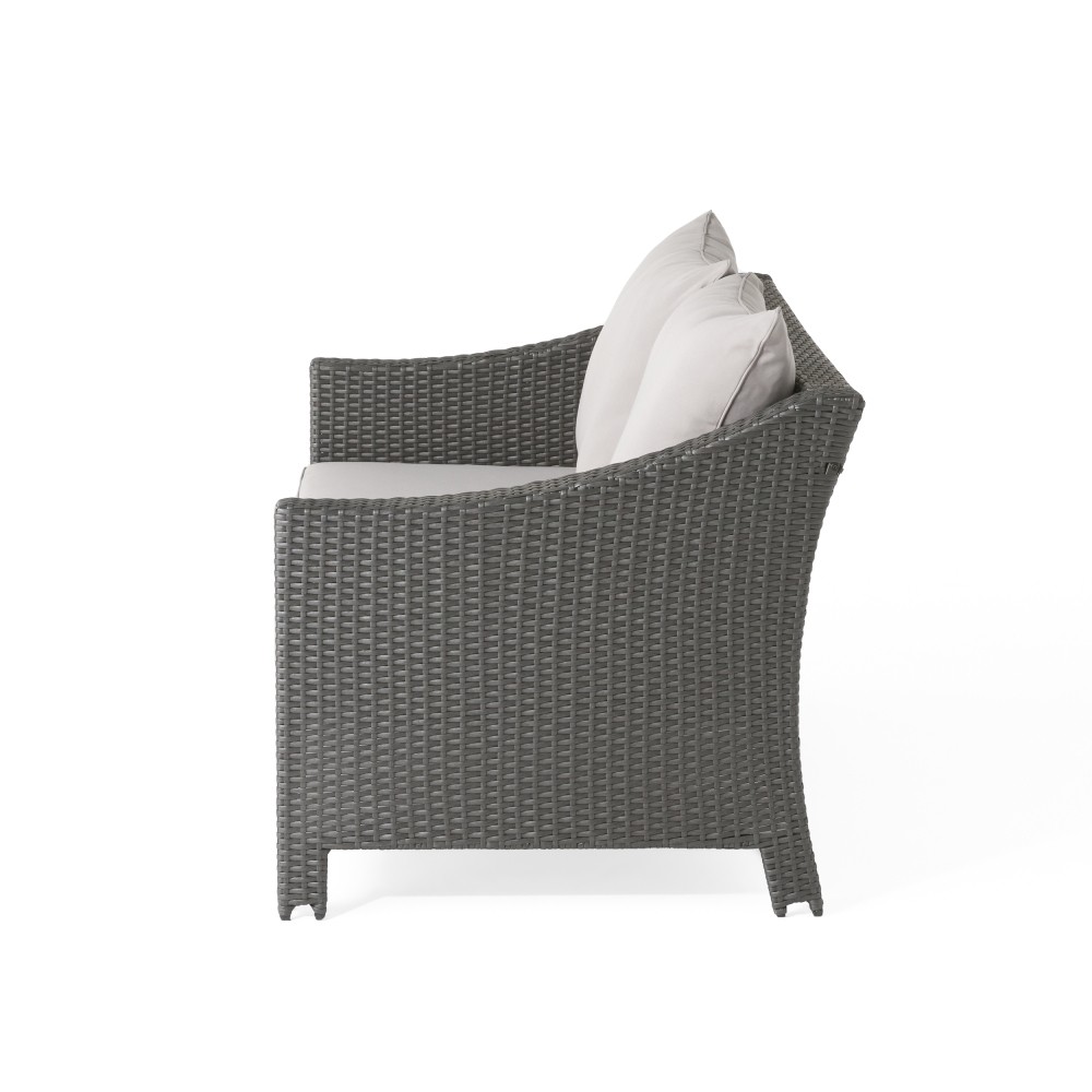 Outdoor Patio Loveseat with Glass Table & Removable Waterproof Cushions, Grey
