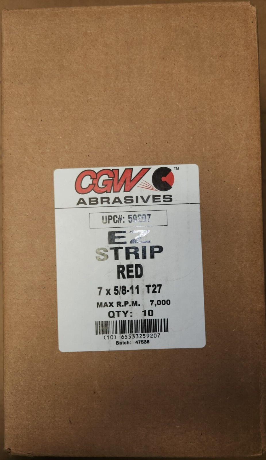CGW Abrasives 59207 7X5/8-11 T27 EZ STRIP RED-MAX RPM 7,000, Box of 10