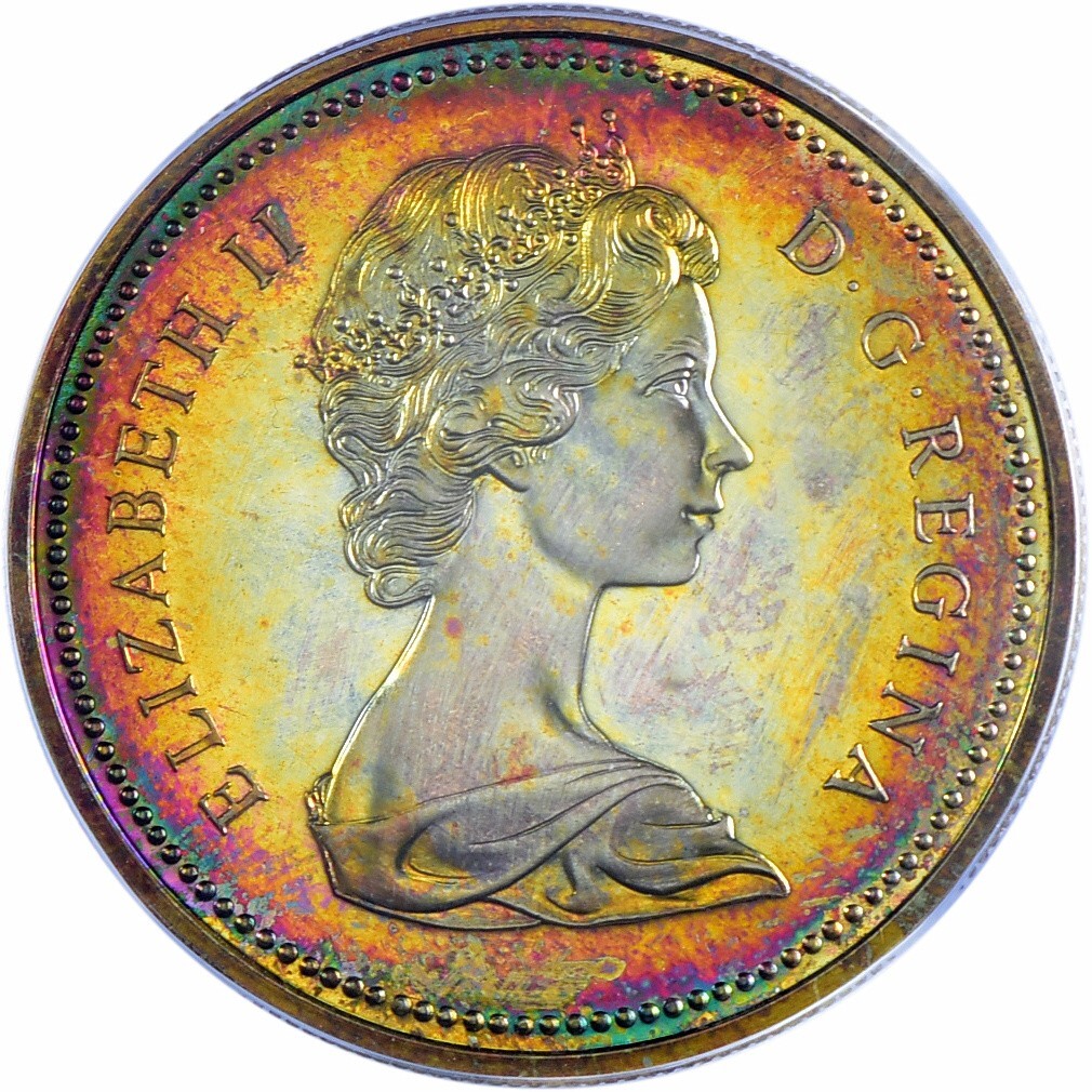 1971 Canada British Columbia Dollar ICG SP64 DCAM Rainbow Toned Color PQ Coin