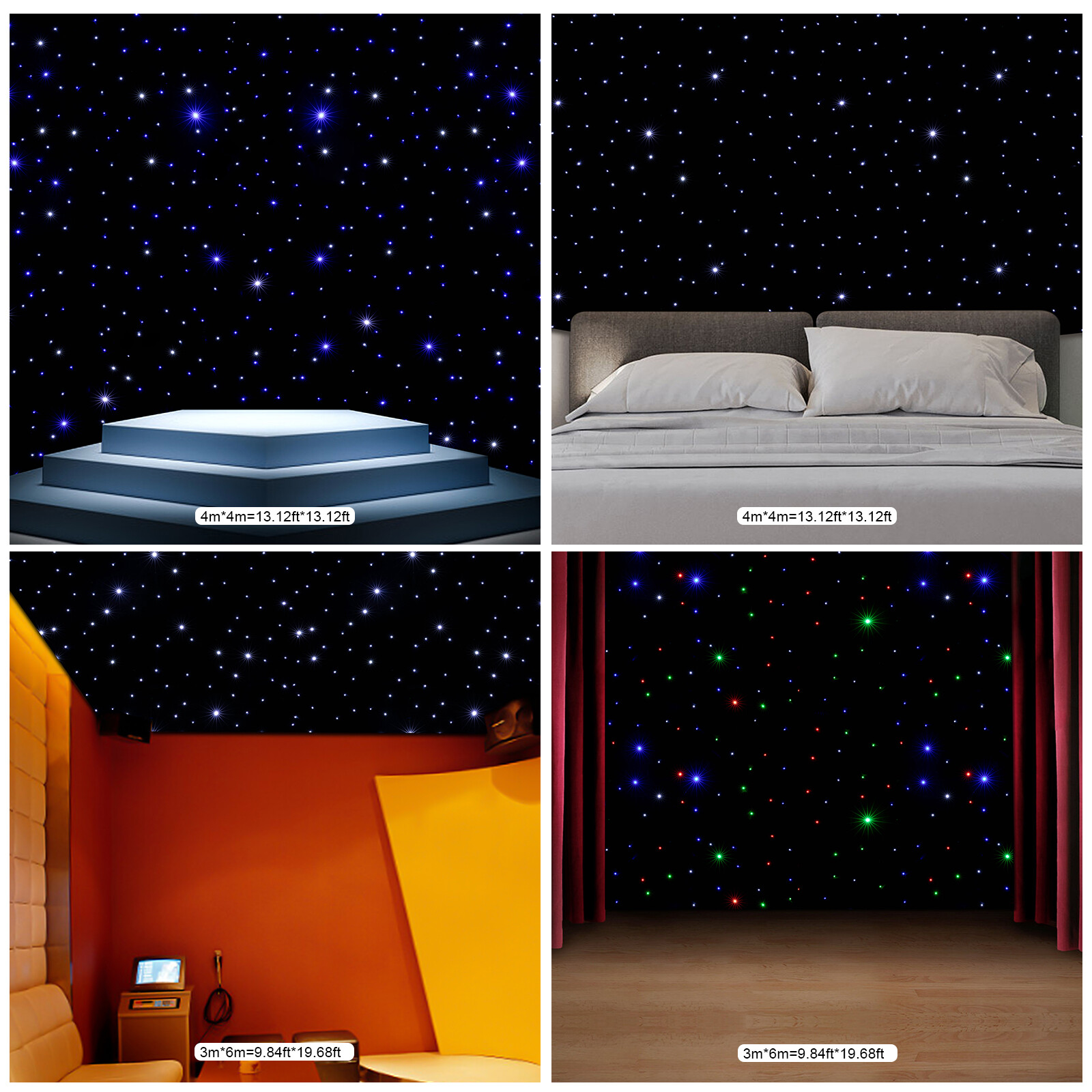 13x13ft LED Stage Backdrop Blue & White Light Starry Sky Backdrop Star Curtain